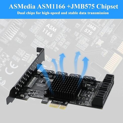 بطاقات توسيع بطاقة YABOANG 2 SATA، PCI-E 3.0 GEN3 JMICRON+JMB582 Chip، لوحات محول توسيع 6 جيجابت في الثانية بطاقة محول وحدة تحكم PCI Express لنظام التشغيل Windows XP/2003/2008/ Vista/Win7/8/10/Linux in Kuwait