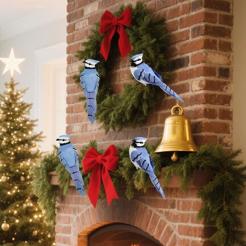LWINGFLYER 2pcs Claw Artificial Birds 5.5-Inch Realistic Blue Jay Feathered Bird Ornaments for Christmas Tree Wreath Crafts Seasonal Display Birdhouses Home Party Decor in Saudi Arabia