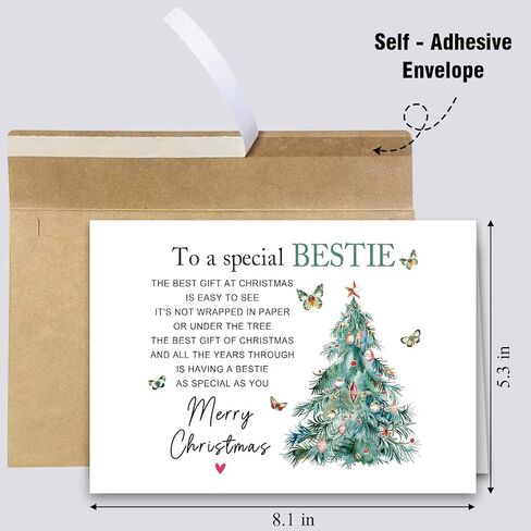 Merry Christmas Card for Mom, Sweet Mom Christmas Card Gift from Daughter Son, Poem Xmas Tree Cards for Mother Stepmother in Saudi Arabia