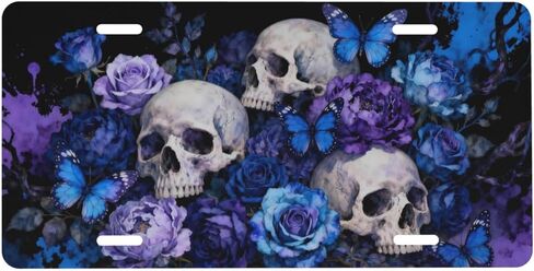 لوحة ترخيص أمامية على شكل جمجمة وردية على شكل فراشة، لوحات ترخيص تزيينية للسيارة، ملحقات ديكور معدنية من الألومنيوم، غطاء علامة زينة جديدة مع 4 فتحات للرجال والنساء، مقاس 6 بوصات × 12 بوصة in Kuwait