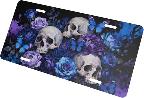 لوحة ترخيص أمامية على شكل جمجمة وردية على شكل فراشة، لوحات ترخيص تزيينية للسيارة، ملحقات ديكور معدنية من الألومنيوم، غطاء علامة زينة جديدة مع 4 فتحات للرجال والنساء، مقاس 6 بوصات × 12 بوصة in Kuwait