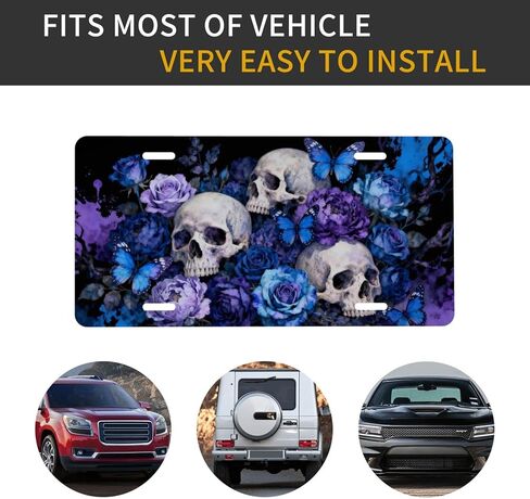 لوحة ترخيص أمامية على شكل جمجمة وردية على شكل فراشة، لوحات ترخيص تزيينية للسيارة، ملحقات ديكور معدنية من الألومنيوم، غطاء علامة زينة جديدة مع 4 فتحات للرجال والنساء، مقاس 6 بوصات × 12 بوصة in Kuwait