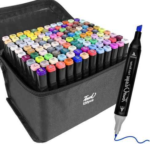 120 Colors Alcohol Markers with Base, Dual Tip Coloring Markers for Adults,Color Book Marker for Adult Coloring Books, Artists Painting, Sketching in Saudi Arabia