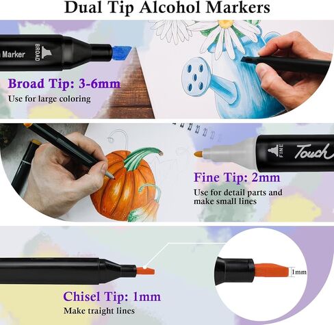 120 Colors Alcohol Markers with Base, Dual Tip Coloring Markers for Adults,Color Book Marker for Adult Coloring Books, Artists Painting, Sketching in Saudi Arabia