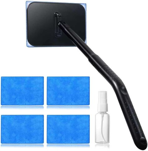 Windshield Cleaner Tool, Windshield Cleaning Wand Auto Window Cleaner Kit with Detachable Handle, 4 Microfiber Velcro Stick Pads and 1 Spray Bottle, Glass Wiper Kit for Windshield,Trucks,SUVs,RVs,Home in Saudi Arabia