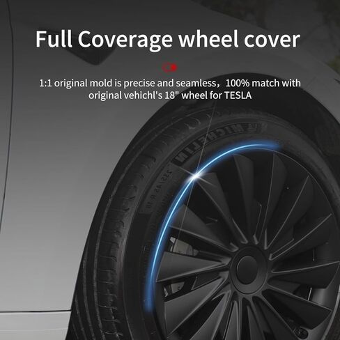 غطاء العجلة لطراز تسلا 3 (2017-2023) 4 قطع من أغطية المحور لطراز تسلا 3 18 بوصة موديل 3 غطاء حافة غطاء كامل لأغطية المحور موديل 3 ملحقات (توربين 3A) in Kuwait