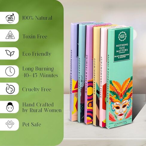 Raajsee Natural Incense Sticks with Insence Holder- Pack of 6 Organic Inscent -120 Insense Sticks, Non Toxic Clean Burning, Boho Gift Set, Sage,Apple Pumpkin,Coconut, Coffee,Rosemary Patchouli in Saudi Arabia