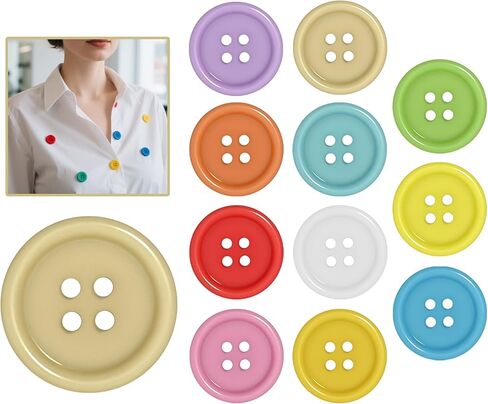 60 Pcs Sewing Buttons for Clothes, 20mm(3/4") 4 Hole Colorful Resin Buttons for Crafts DIY Arts Clothing Card Making Sweater Shirt, Assorted Colored Button in Saudi Arabia