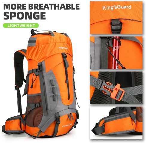 King'sGuard 60L Hiking Backpack for Men and Women Lightweight Camping Hiking Backpack with Rain Cover Large Waterproof Travel Backpack Backpacking Pack (Red) in Kuwait