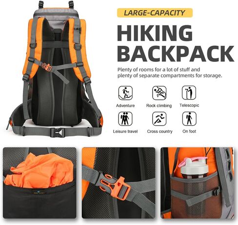 King'sGuard 60L Hiking Backpack for Men and Women Lightweight Camping Hiking Backpack with Rain Cover Large Waterproof Travel Backpack Backpacking Pack (Red) in Kuwait