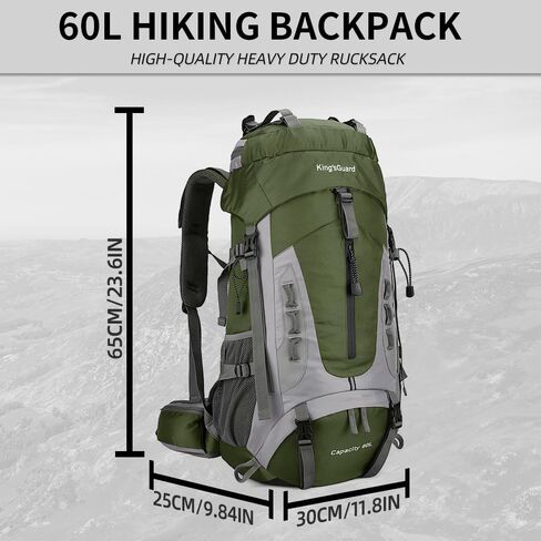 King'sGuard 60L Hiking Backpack Men Women Camping Backpack Waterproof Backpacking Mountaineering Climbing Daypack with Rain Cover (Army Green) in Kuwait