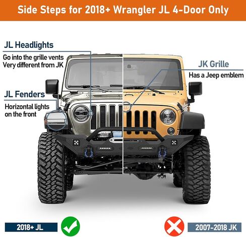 Hooke Road Wrangler JL Side Steps Running Boards Slider Rails for 2018-2025 Jeep Wrangler JL Unlimited 4 Doors in Saudi Arabia