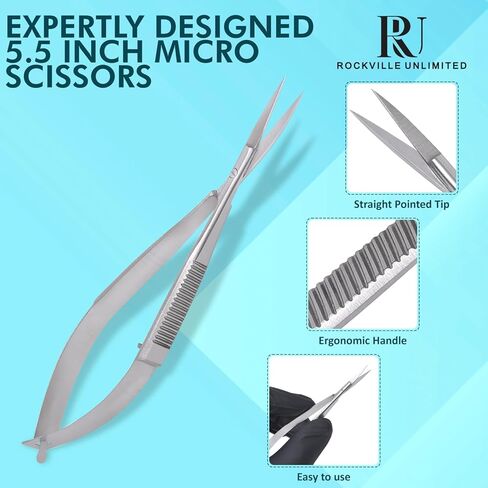 Micro Scissor 5.5" Straight Tip Embroidery Scissor Premium Stainless Steel Applique for Sewing Art & Craft Grooming for Eyebrow Eyelash and Spring Action Extra Sharp Squeeze Scissors. in Saudi Arabia