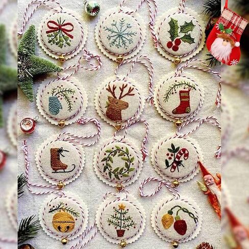 Hand Embroidery Christmas Ornament Kits, Cross Stitch Christmas Embroidery Patterns Needlepoint Kit for Adults & Beginners, Set with Easy & Instructions (1#) in Saudi Arabia
