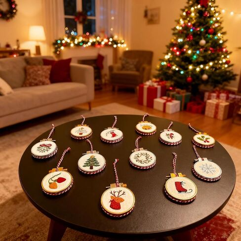 Hand Embroidery Christmas Ornament Kits, Cross Stitch Christmas Embroidery Patterns Needlepoint Kit for Adults & Beginners, Set with Easy & Instructions (1#) in Saudi Arabia