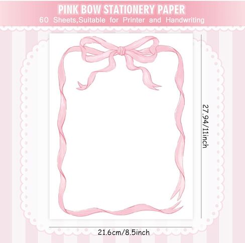 60 Sheets Christmas Bow Border Stationery Paper Letterhead Vintage Red Ribbon Bow Writing Paper for Invitation School Office Printing, 8.5 x 11 Inch, Single-Sided in Saudi Arabia