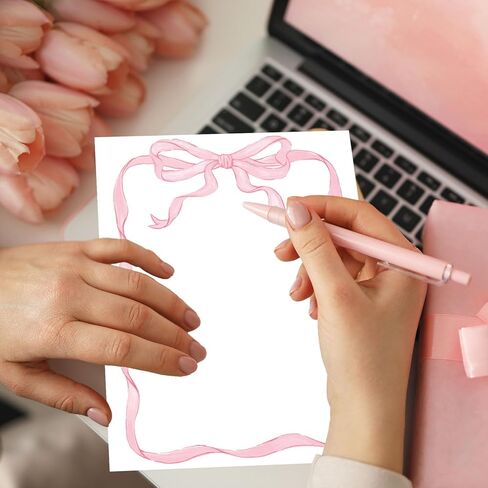 60 Sheets Christmas Bow Border Stationery Paper Letterhead Vintage Red Ribbon Bow Writing Paper for Invitation School Office Printing, 8.5 x 11 Inch, Single-Sided in Saudi Arabia