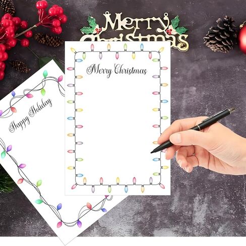 100 sheets Christmas Stationery Paper 8.1×11 inch Colorful Xmas Light Writing Paper Letter for Office School(2 Designs) in Saudi Arabia