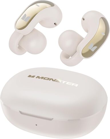 Monster Open Ear AC228 Wireless Headphones, Clip-On Earbuds, Adaptive Comfort, Immersive Audio, Bluetooth 6.0 Open Ear Earbuds with ENC Clear Call, 30H Playtime, IPX5 Water Resistant - White in Saudi Arabia
