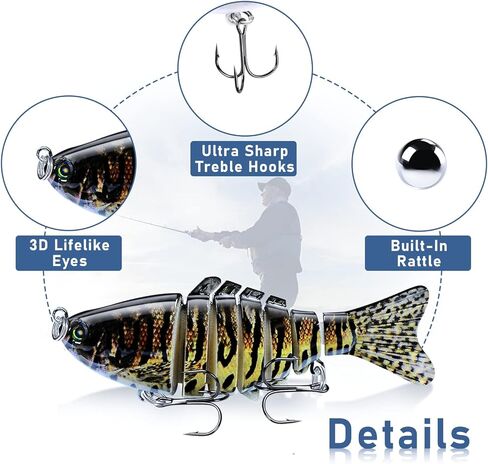 Keenjorika Fishing Lures Multi Jointed Fish Fishing Kits, Slow-Sinking Lifelike Segmented Swimbait Crankbaits, Realistic Swimming Action for Bass, Trout, Pike & Walleye, Freshwater and Saltwater in Kuwait
