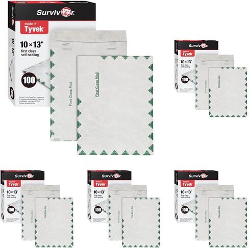 Quality Park R1590 Survivor Tyvek USPS First Class Mailer, 10 x 13, White, Pack of 100 in Kuwait