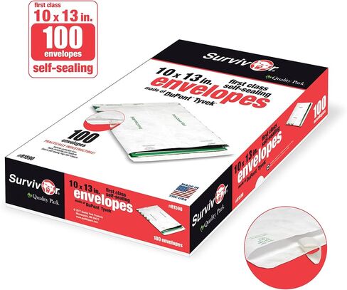 Quality Park R1590 Survivor Tyvek USPS First Class Mailer, 10 x 13, White, Pack of 100 in Kuwait