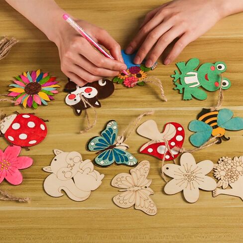 36 Pcs DIY Wooden Magnets, Unfinished Wood Dinosaur Animal Cutouts Ornaments for Crafts, Wooden DIY Paint Craft,Wood Discs Slices Dino Shapes Blank Hanging Embellishment for Kids Home Decor in Saudi Arabia