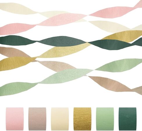 Crepe Paper Streamers Party Decorations - 6 Rolls Pink Green Gold Streamers, Crepe Paper Rolls for Birthday, Wedding and Party (1.8 Inch x 82 Ft/Roll) in Saudi Arabia