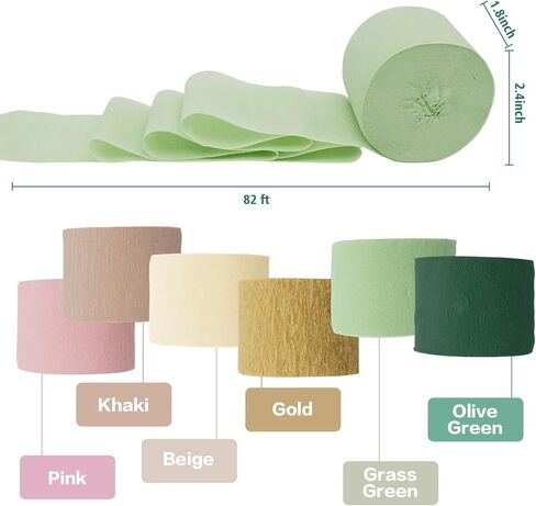 Crepe Paper Streamers Party Decorations - 6 Rolls Pink Green Gold Streamers, Crepe Paper Rolls for Birthday, Wedding and Party (1.8 Inch x 82 Ft/Roll) in Saudi Arabia