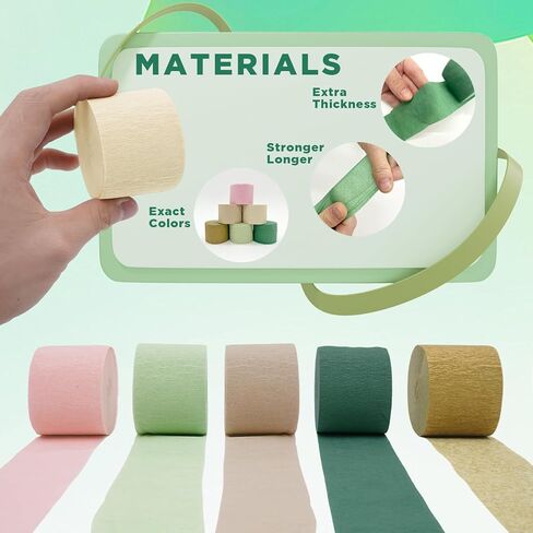 Crepe Paper Streamers Party Decorations - 6 Rolls Pink Green Gold Streamers, Crepe Paper Rolls for Birthday, Wedding and Party (1.8 Inch x 82 Ft/Roll) in Saudi Arabia