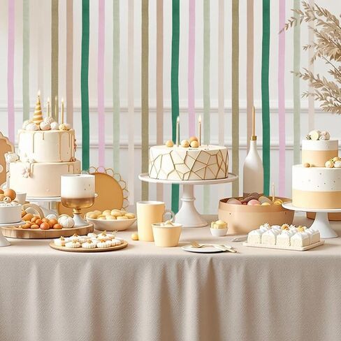 Crepe Paper Streamers Party Decorations - 6 Rolls Pink Green Gold Streamers, Crepe Paper Rolls for Birthday, Wedding and Party (1.8 Inch x 82 Ft/Roll) in Saudi Arabia