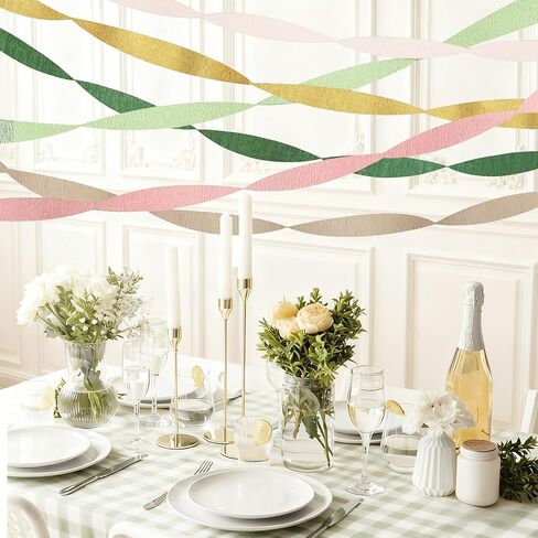 Crepe Paper Streamers Party Decorations - 6 Rolls Pink Green Gold Streamers, Crepe Paper Rolls for Birthday, Wedding and Party (1.8 Inch x 82 Ft/Roll) in Saudi Arabia