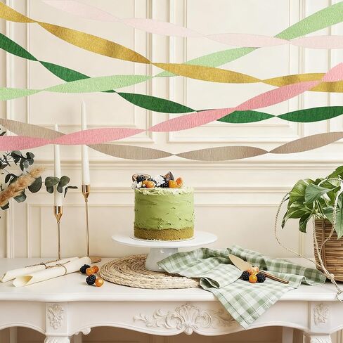 Crepe Paper Streamers Party Decorations - 6 Rolls Pink Green Gold Streamers, Crepe Paper Rolls for Birthday, Wedding and Party (1.8 Inch x 82 Ft/Roll) in Saudi Arabia