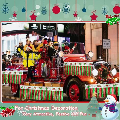 4 عبوات بطول 39 قدمًا من رقائق معدنية تطفو على موكب عيد الميلاد، كل منها بطول 10 أقدام × 15 بوصة أحمر وأخضر وفضي وأجراس بهرج ولافتات وتنانير طاولة على شكل إكليل لحفلات العودة للوطن بمقطورة عيد الميلاد (أجراس 4 عبوات) in Kuwait