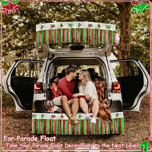 4 عبوات بطول 39 قدمًا من رقائق معدنية تطفو على موكب عيد الميلاد، كل منها بطول 10 أقدام × 15 بوصة أحمر وأخضر وفضي وأجراس بهرج ولافتات وتنانير طاولة على شكل إكليل لحفلات العودة للوطن بمقطورة عيد الميلاد (أجراس 4 عبوات) in Kuwait