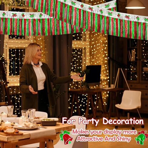 4 عبوات بطول 39 قدمًا من رقائق معدنية تطفو على موكب عيد الميلاد، كل منها بطول 10 أقدام × 15 بوصة أحمر وأخضر وفضي وأجراس بهرج ولافتات وتنانير طاولة على شكل إكليل لحفلات العودة للوطن بمقطورة عيد الميلاد (أجراس 4 عبوات) in Kuwait