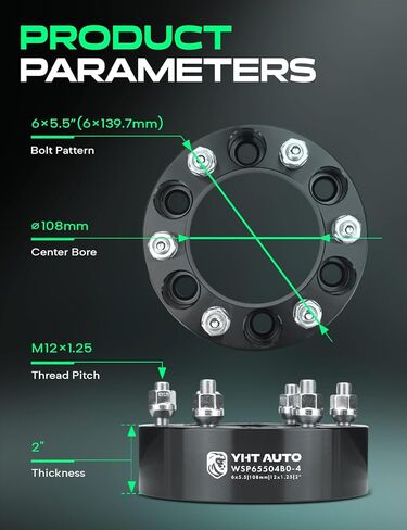 YHTAUTO 6x5.5 Wheel Spacers 2 inch Fits Infiniti, Nissan Models: Frontier, Pathfinder, Titan, Forged 6x139.7mm Tire Spacers 50mm with M12x1.25 Studs 108mm Hub Bore, Not Hubcentric, 2Pcs, Black in Saudi Arabia