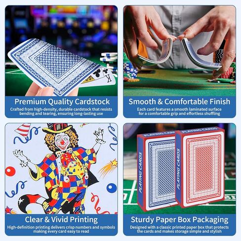 ورق لعب بتصميم كلاسيكي مكون من قطعتين، مجموعة قياسية من أوراق اللعب، بطاقات بوكر احترافية لطاولة البلاك جاك (أزرق، أحمر) in Kuwait