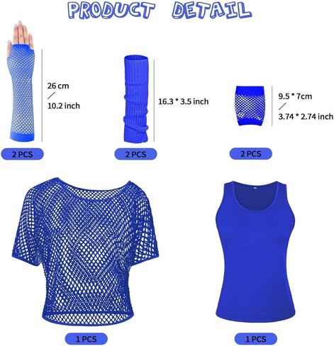 WILDPARTY Women Casual Sexy 80s Costumes Fishnet Neon Off Shoulder T-Shirt Two Pieces, Fishnet Gloves, Legwarmers 80s Outfits for Women 80s Costume Accessories for 80s Party (Orange-XXXL) in Kuwait