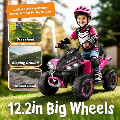 24V Kids Ride On Electric XXXL ATV w/Remote Control, Four-Wheel Shock Absorber, High Chassis, Music,Lights,USB,MP3,Power Display,Bluetooth,speeds of 1.24-3.73MPH for Kids Aged 3-12, Pink in Saudi Arabia