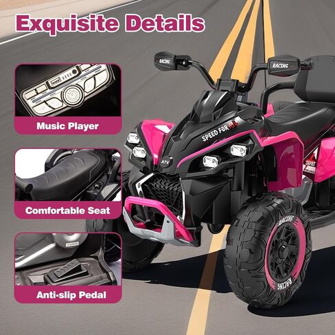 24V Kids Ride On Electric XXXL ATV w/Remote Control, Four-Wheel Shock Absorber, High Chassis, Music,Lights,USB,MP3,Power Display,Bluetooth,speeds of 1.24-3.73MPH for Kids Aged 3-12, Pink in Saudi Arabia