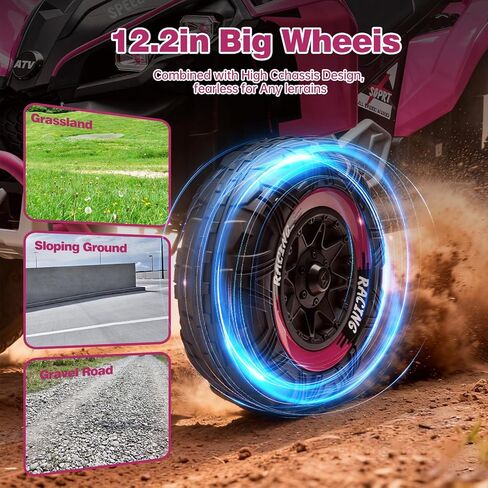 24V Kids Ride On Electric XXXL ATV w/Remote Control, Four-Wheel Shock Absorber, High Chassis, Music,Lights,USB,MP3,Power Display,Bluetooth,speeds of 1.24-3.73MPH for Kids Aged 3-12, Pink in Saudi Arabia