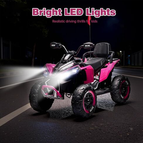 24V Kids Ride On Electric XXXL ATV w/Remote Control, Four-Wheel Shock Absorber, High Chassis, Music,Lights,USB,MP3,Power Display,Bluetooth,speeds of 1.24-3.73MPH for Kids Aged 3-12, Pink in Saudi Arabia