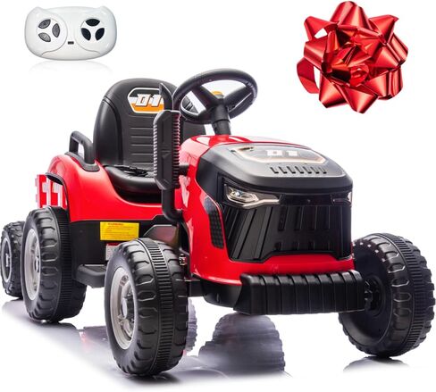 24V 7Ah Ride On Tractor w/Tiltable & Detachable Trailer, MOEYURO Kids Electric Vehicles Tractor w/400W Motors, Adjustable Seat, Remote Control, Bluetooth, Music, Power Tractor Wheels for Kids, Green in Saudi Arabia