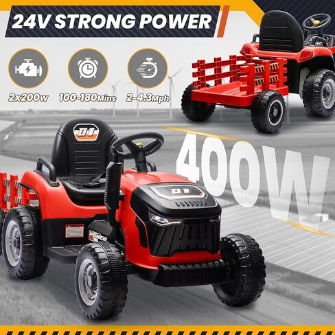 24V 7Ah Ride On Tractor w/Tiltable & Detachable Trailer, MOEYURO Kids Electric Vehicles Tractor w/400W Motors, Adjustable Seat, Remote Control, Bluetooth, Music, Power Tractor Wheels for Kids, Green in Saudi Arabia