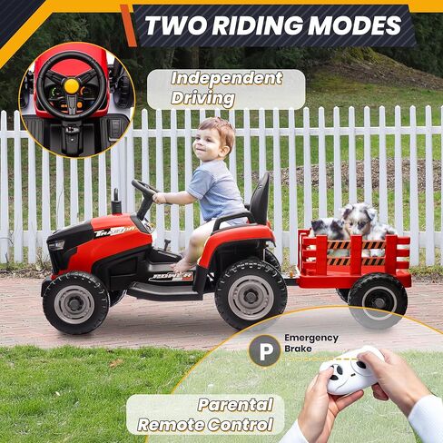 24V 7Ah Ride On Tractor w/Tiltable & Detachable Trailer, MOEYURO Kids Electric Vehicles Tractor w/400W Motors, Adjustable Seat, Remote Control, Bluetooth, Music, Power Tractor Wheels for Kids, Green in Saudi Arabia