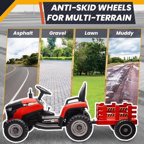 24V 7Ah Ride On Tractor w/Tiltable & Detachable Trailer, MOEYURO Kids Electric Vehicles Tractor w/400W Motors, Adjustable Seat, Remote Control, Bluetooth, Music, Power Tractor Wheels for Kids, Green in Saudi Arabia