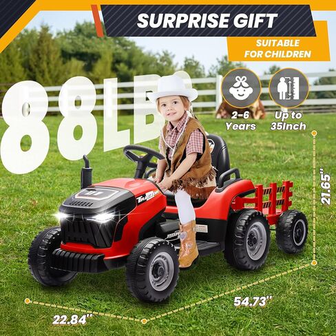 24V 7Ah Ride On Tractor w/Tiltable & Detachable Trailer, MOEYURO Kids Electric Vehicles Tractor w/400W Motors, Adjustable Seat, Remote Control, Bluetooth, Music, Power Tractor Wheels for Kids, Green in Saudi Arabia