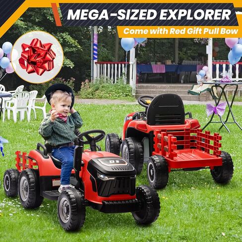 24V 7Ah Ride On Tractor w/Tiltable & Detachable Trailer, MOEYURO Kids Electric Vehicles Tractor w/400W Motors, Adjustable Seat, Remote Control, Bluetooth, Music, Power Tractor Wheels for Kids, Green in Saudi Arabia