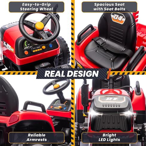 24V 7Ah Ride On Tractor w/Tiltable & Detachable Trailer, MOEYURO Kids Electric Vehicles Tractor w/400W Motors, Adjustable Seat, Remote Control, Bluetooth, Music, Power Tractor Wheels for Kids, Green in Saudi Arabia